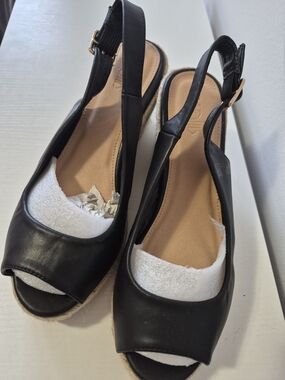 Wallis Black Slingback Peep-Toe Espadrille Wedges